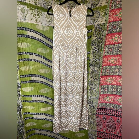 Andree DeLair x Anthropolgie Cream/ Tan Silk-Blend Sleeveless Maxi Dress Size 6 - Picture 2 of 16